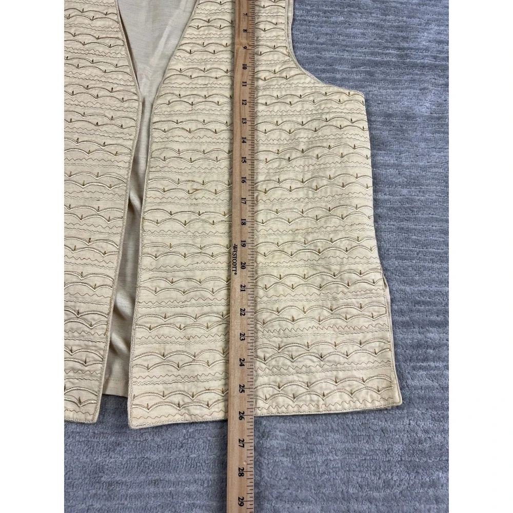 Unbranded Vest Womens 40 Cream Embroidered Wave Open Front Boho Raw Silk Style‎